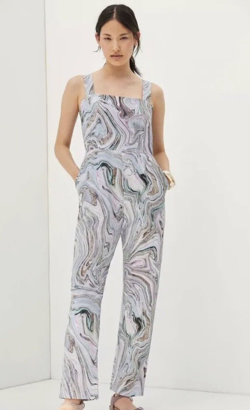 Anthropologie HUTCH Marble Gray Purple sleeveless jumpsuit Womens XS